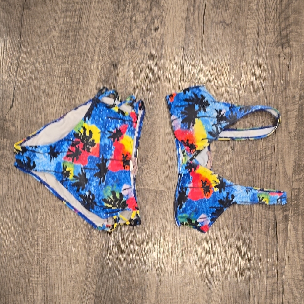 Kids Swimwear Set - Blue and Yellow Tropical Print